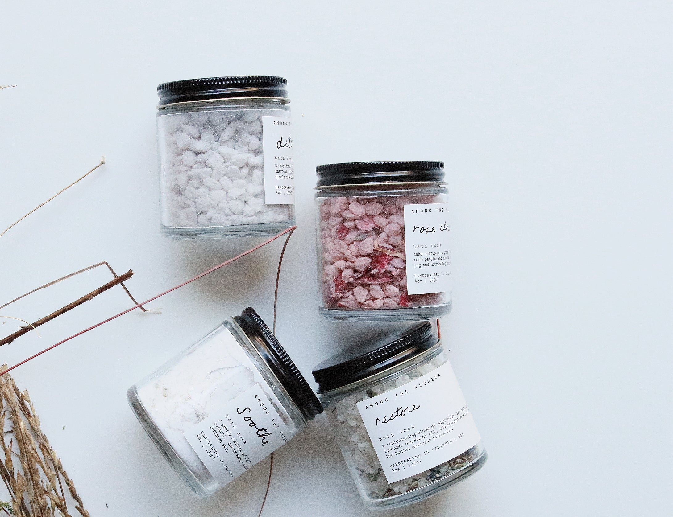 Among the Flowers Bath Soak. Each bath soak is created with nutrient-dense, botanical ingredients carefully created to enhance a warm bath and deliver specific benefits for certain needs.