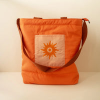 Cai & Jo Nylon Beach Tote, poppy orange nylon beach tote with an embroidered sun pocket