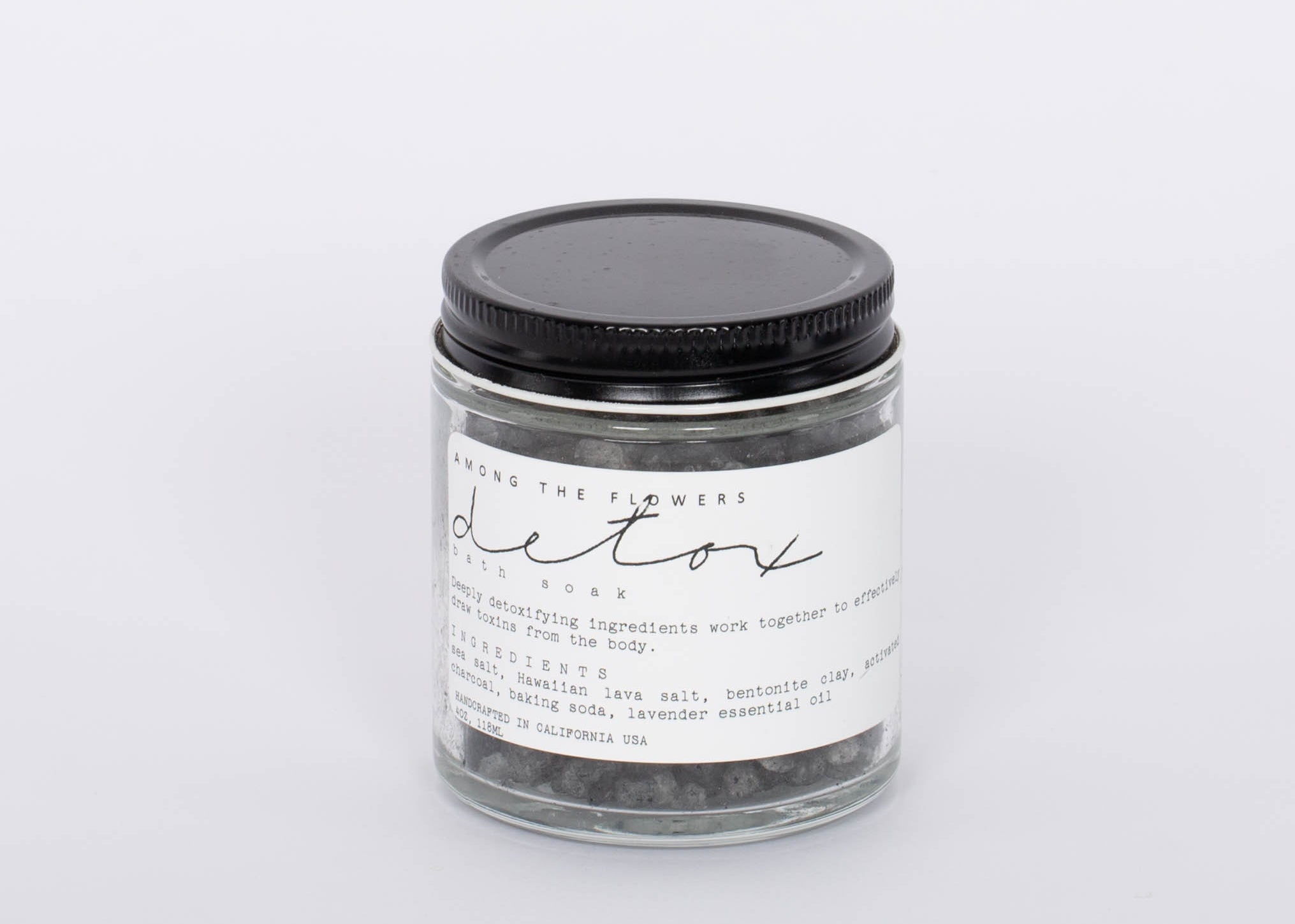 Among the Flowers Detox Bath Soak. D E T O X  A select blend of effective detoxifying agents presents a premium bath for those seeking to cleanse the body from exposure to pollutants. Whether it is diet, environmental, or other toxic exposure, a detoxifying bath with activated charcoal can draw impurities out through its negative charge. 