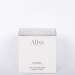 The white box for the 42oz clear bubble glass Feve de Tonke Cylindre by Alixx. White background.