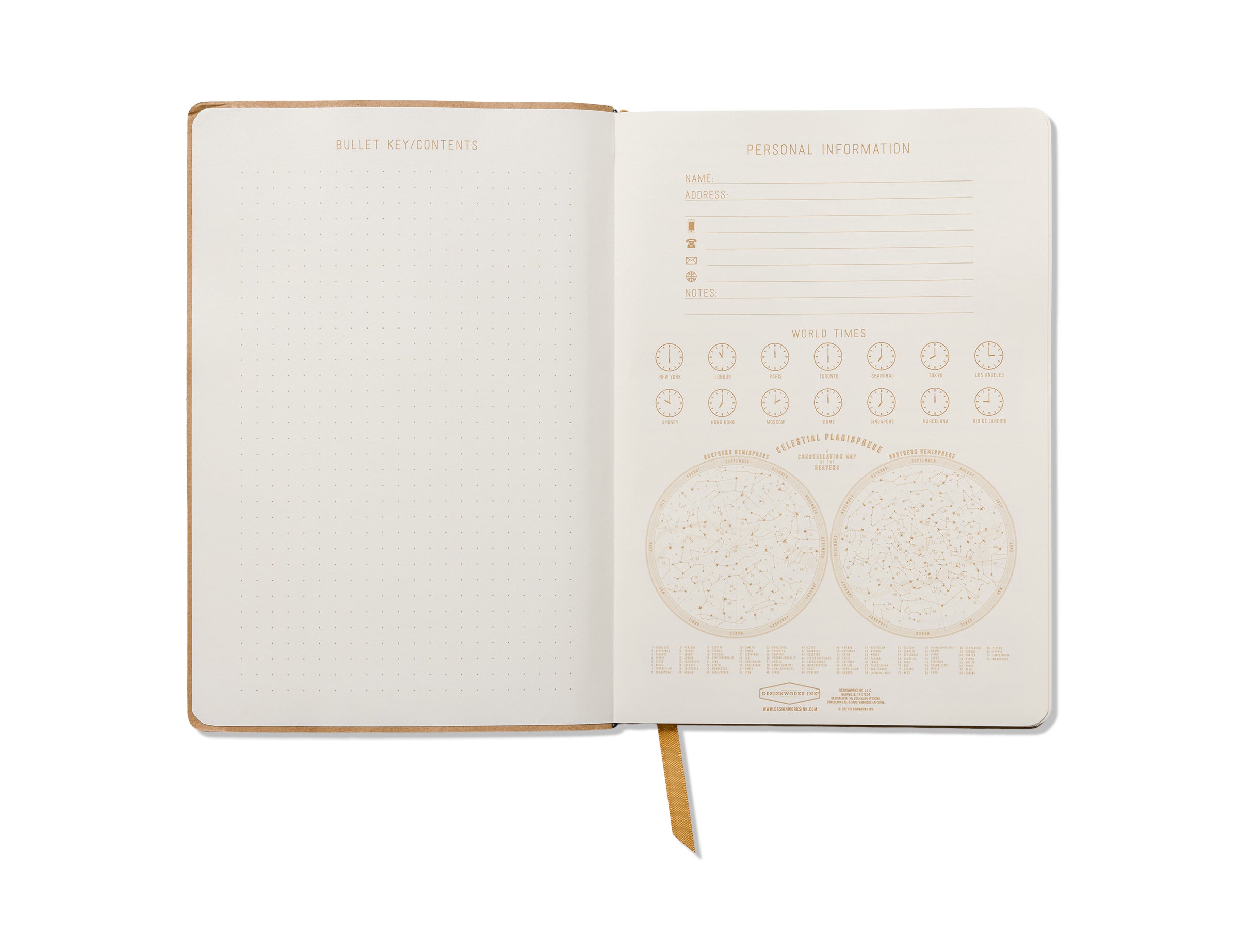 Inside of Soft Mushroom Vegan Suede Journal with 192 lined pages and ribbon bookmark. White background. 