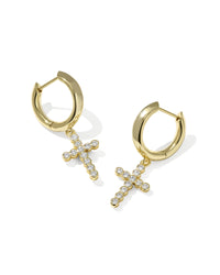 Kendra Scott Cross Crystal Huggie Earrings, Gold White CZ
