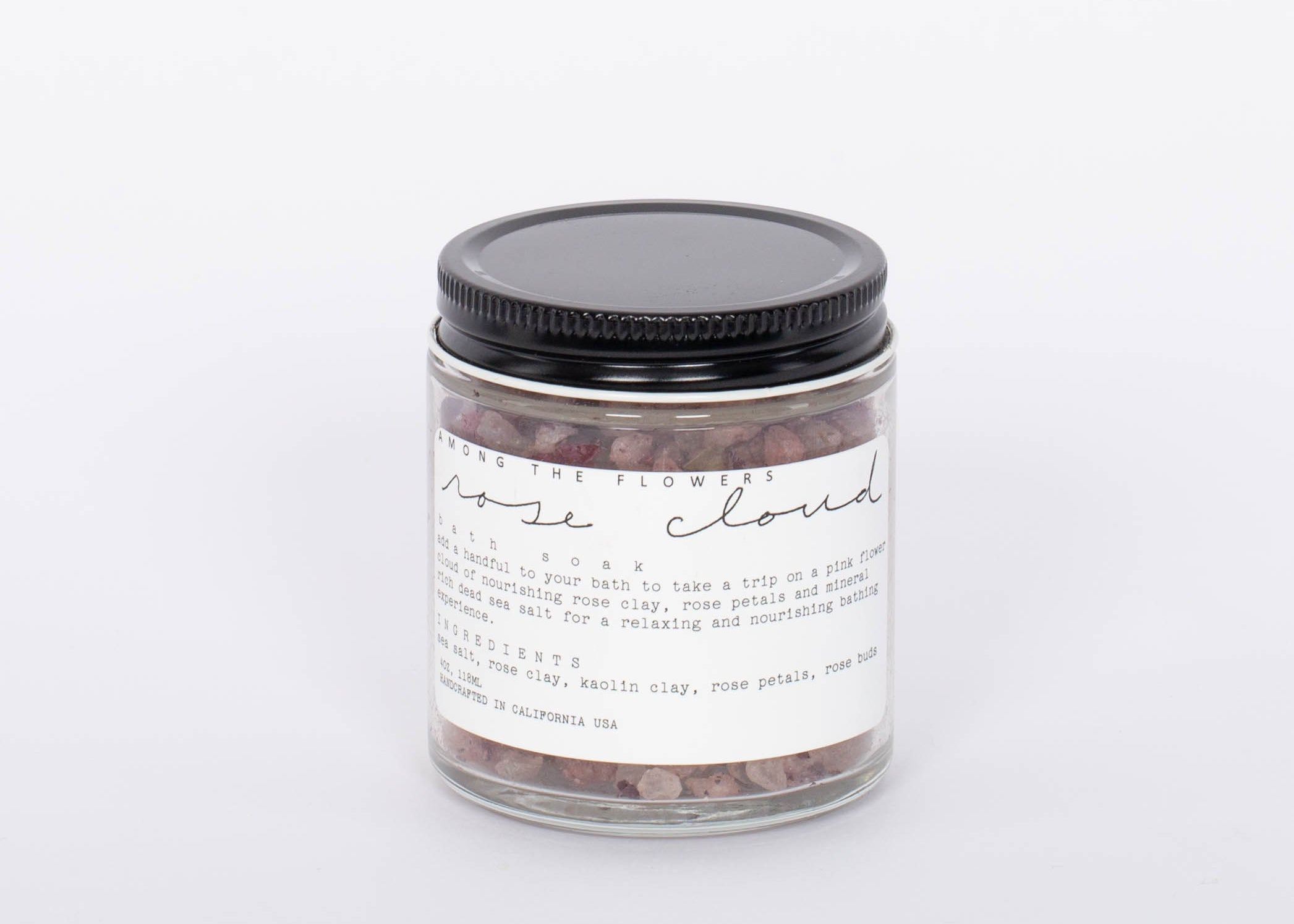 Among the Flowers Rose Cloud Bath Soak. R O S E C L O U D  Rose clay is a nourishing clay rich in minerals and moisturizing benefits for the skin. It also provides a level of detoxification by attracting toxins. Skin will feel soft and hydrated. Rose petals and sea salt combine in a soothing pink cloud then absorb into your body and serve the cells and their function.