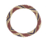 Aid Through Trade Roll-On Bracelet, a beaded bracelet in burgundy, navy and gold