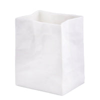 Blomus Porcelain Bag Vase, a white crumpled paper-bag shaped porcelain vase