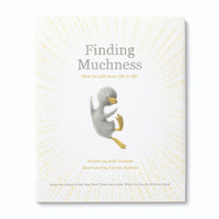 Compendium Finding Muchness book cover with a small gray bird on a white sunburst background