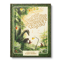 Compendium The Storyteller's Almanac book, a green forest cover with a bear and a child on a rock