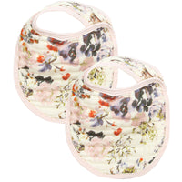 Lou Lou & Company Cloud Muslin Bib 2 Pack in Nellie/Blush, two floral muslin bibs with pink trim