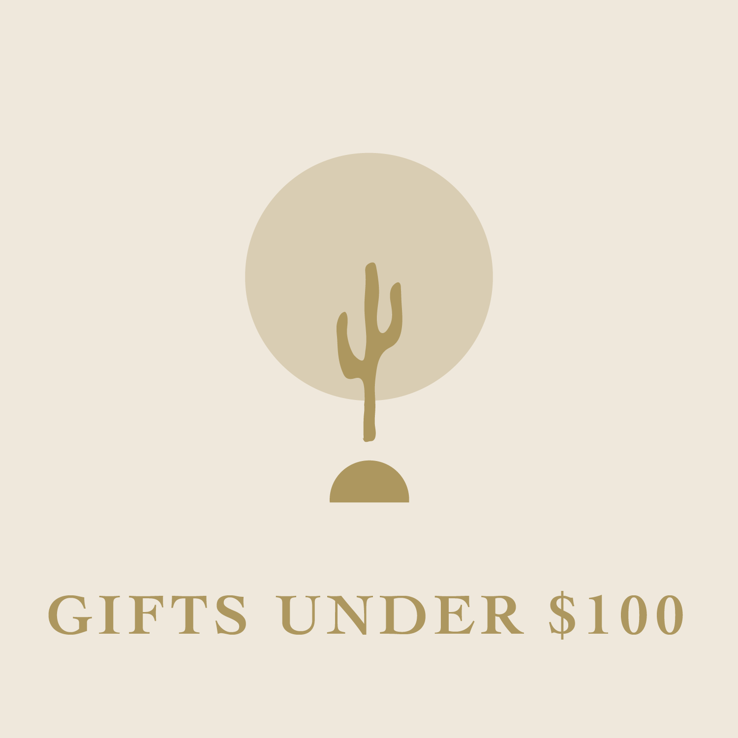 Gifts Under $100 graphic with cactus and moon illustration 
