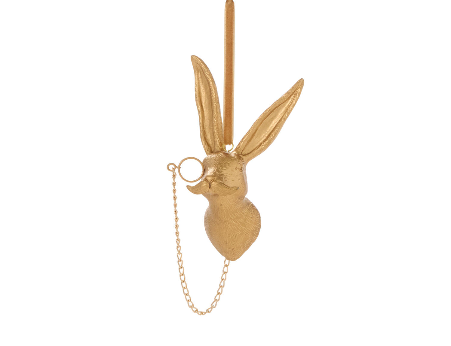 E + E Ornaments, eighth view, the gold hare with a monocle and chain