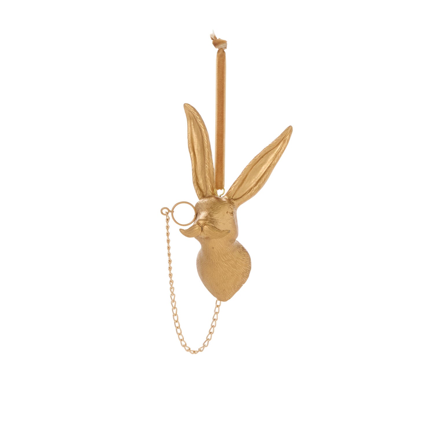 E + E Ornaments, eighth view, the gold hare with a monocle and chain