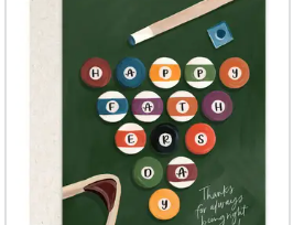1canoe2 Fathers Day Pool Greeting Card, green card with billiard balls spelling Happy Father's Day