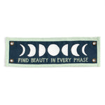 1canoe2 Find Beauty Banner, a navy felt pennant with moon phases and the words Find Beauty in Every Phase