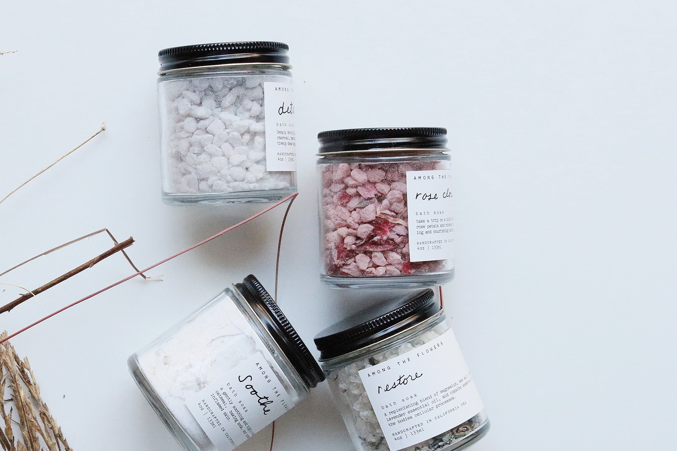 Among the Flowers Bath Soak. Each bath soak is created with nutrient-dense, botanical ingredients carefully created to enhance a warm bath and deliver specific benefits for certain needs.