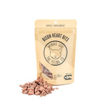 Bag of bison heart bits with visible brand logo on a white background