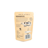 Packaging of bison heart bits for pets on a white background