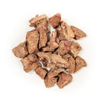 Brown pet treats on a white background