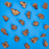 Brown textured pieces on a blue background