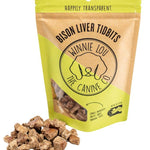 Package of Bison Liver Tidbits with visible contents on a white background