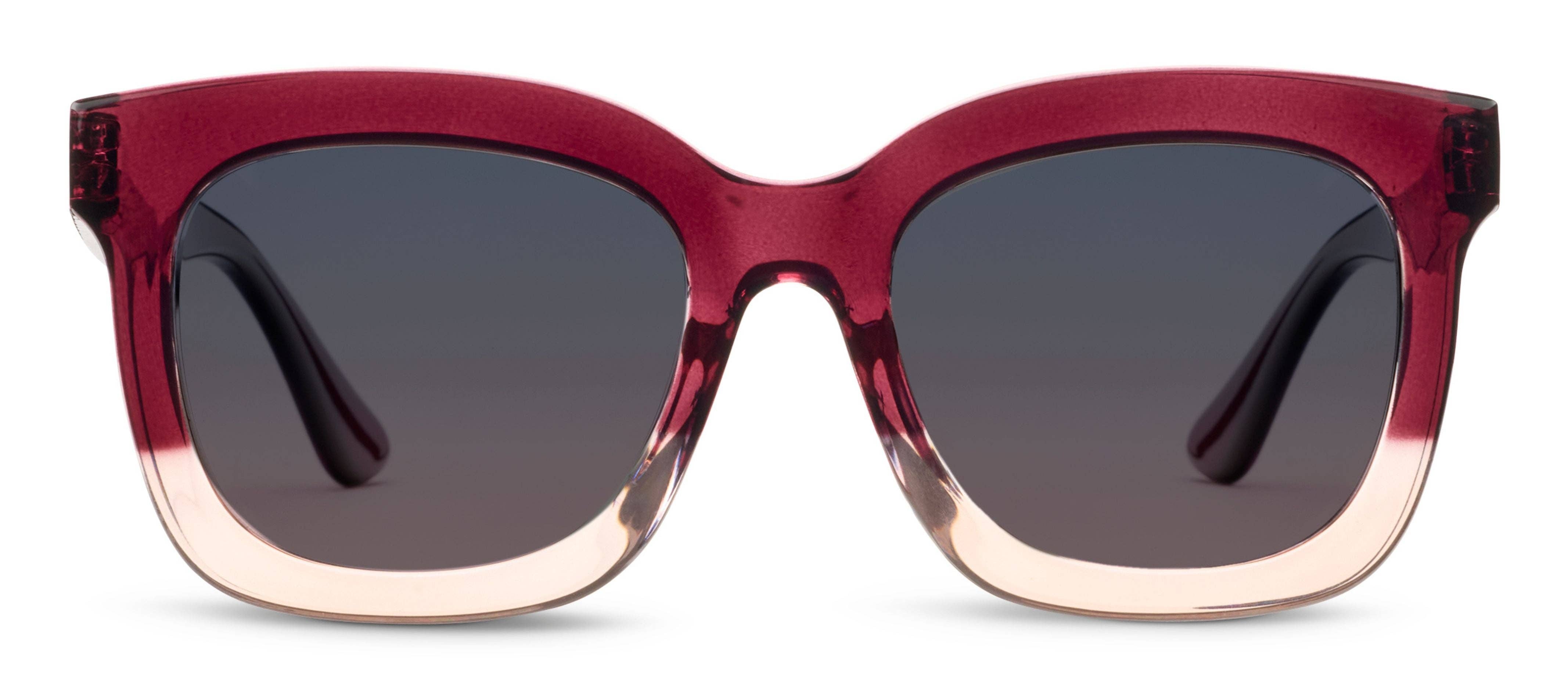 Red sunglasses with a gradient effect on a white background