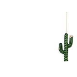 Wool Felt Cactus Ornament, deep green cactus with a white blossom on a hanging cord