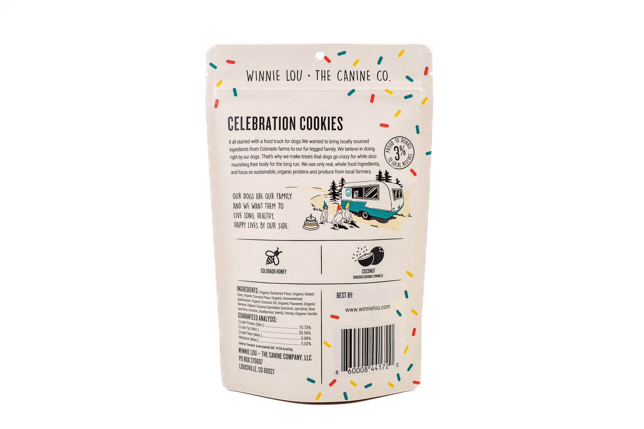 Package of Winnie Lou Celebration Cookies on a white background