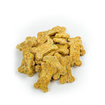 Dog treats shaped like bones on a white background