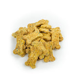 Dog treats shaped like bones on a white background