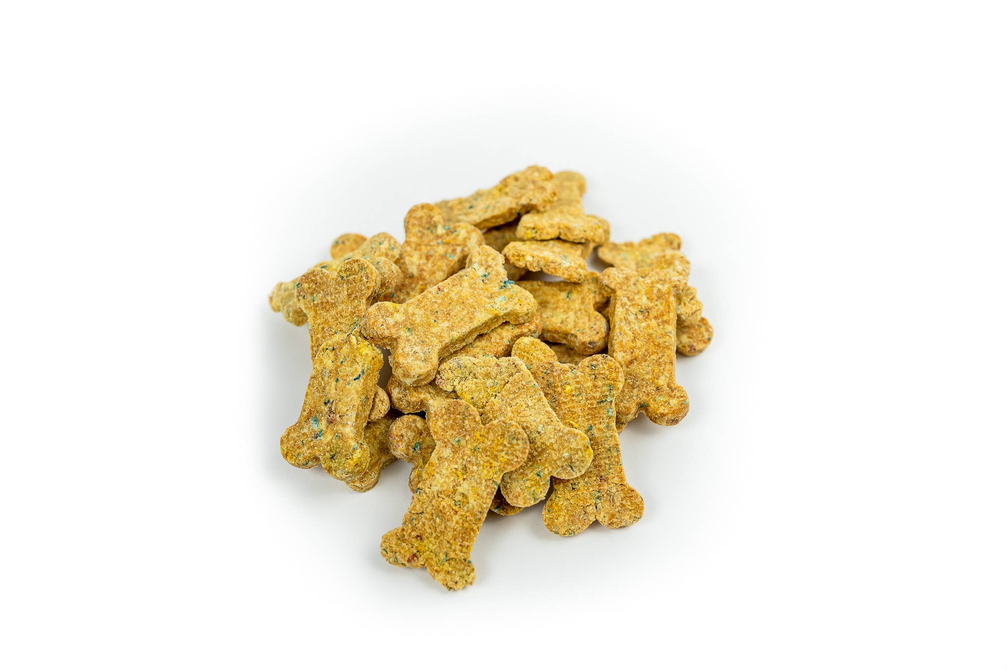 Dog treats shaped like bones on a white background