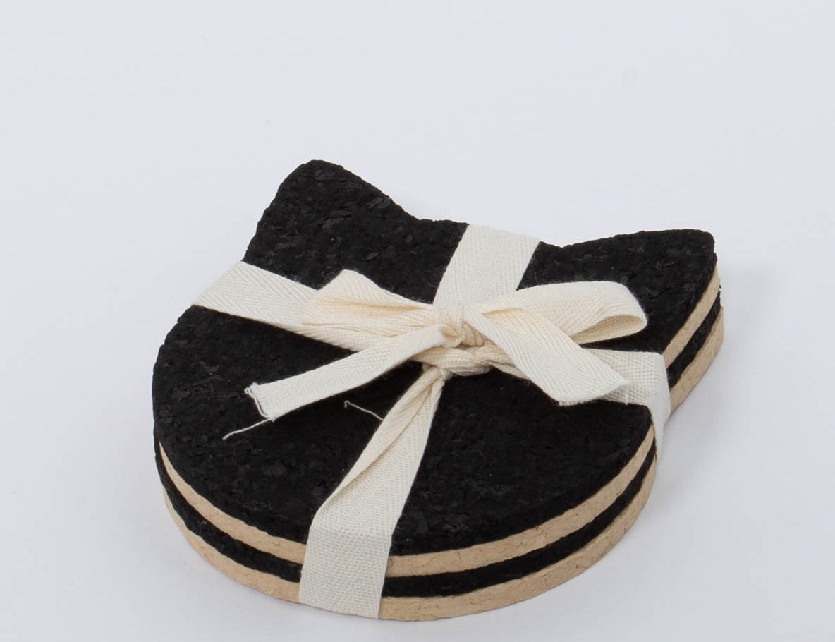 100% Recycled Cat Head Rubber Coaster Set in tan and black by Ore Originals.