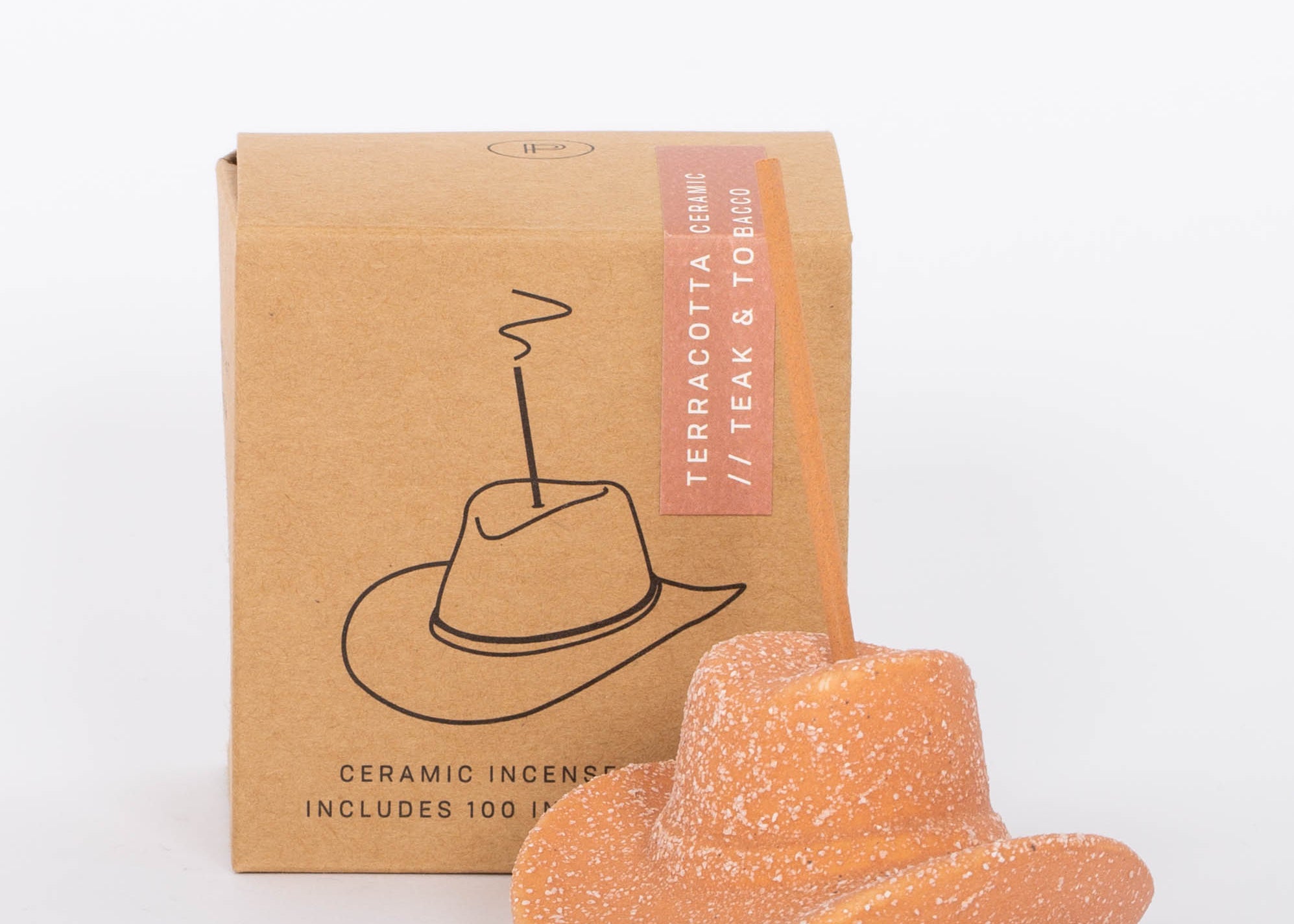 Terracotta Cowboy Hat Incense Holder This vintage-inspired incense burner is on of our favorites! Including 100 fragrant incense sticks of Palo Santo Suede, this ceramic incense holder will keep your space burning with ambiance and fragrant tones.