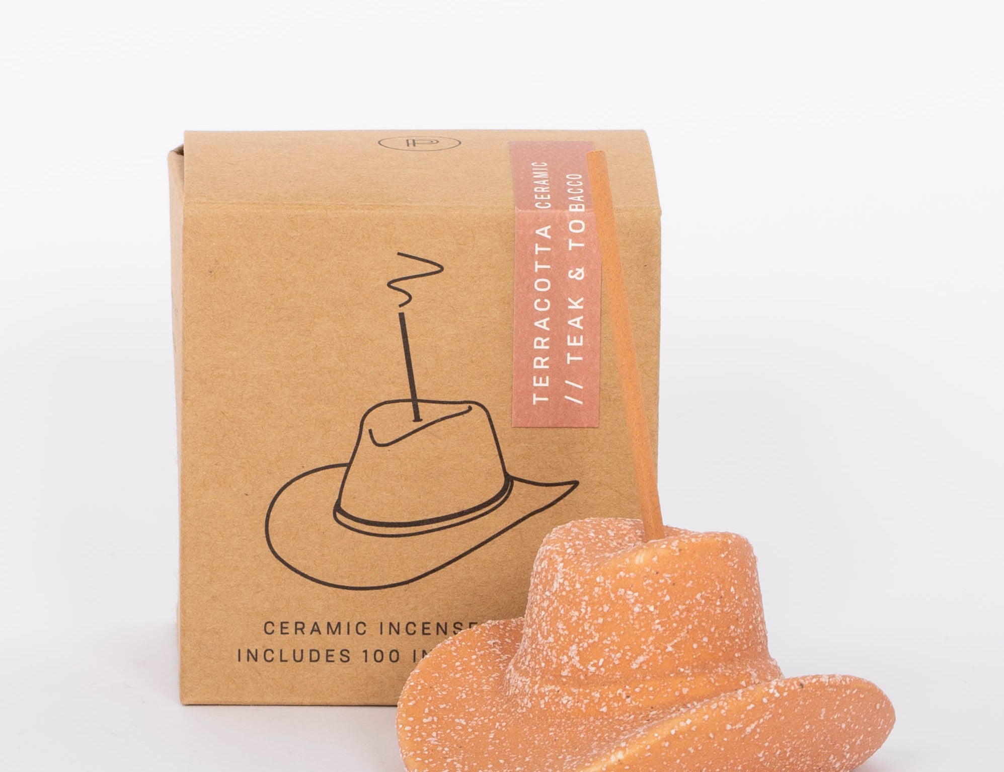 Terracotta Cowboy Hat Incense Holder This vintage-inspired incense burner is on of our favorites! Including 100 fragrant incense sticks of Palo Santo Suede, this ceramic incense holder will keep your space burning with ambiance and fragrant tones.