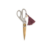 Mushroom scissors with golden blade and maroon Tassel & Owl Charm by Designworks.