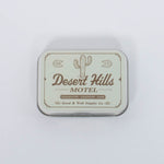 Desert Hills Motel Incense by Good & Well Supply Co in retro tan tin with brown cactus illustration on front. 