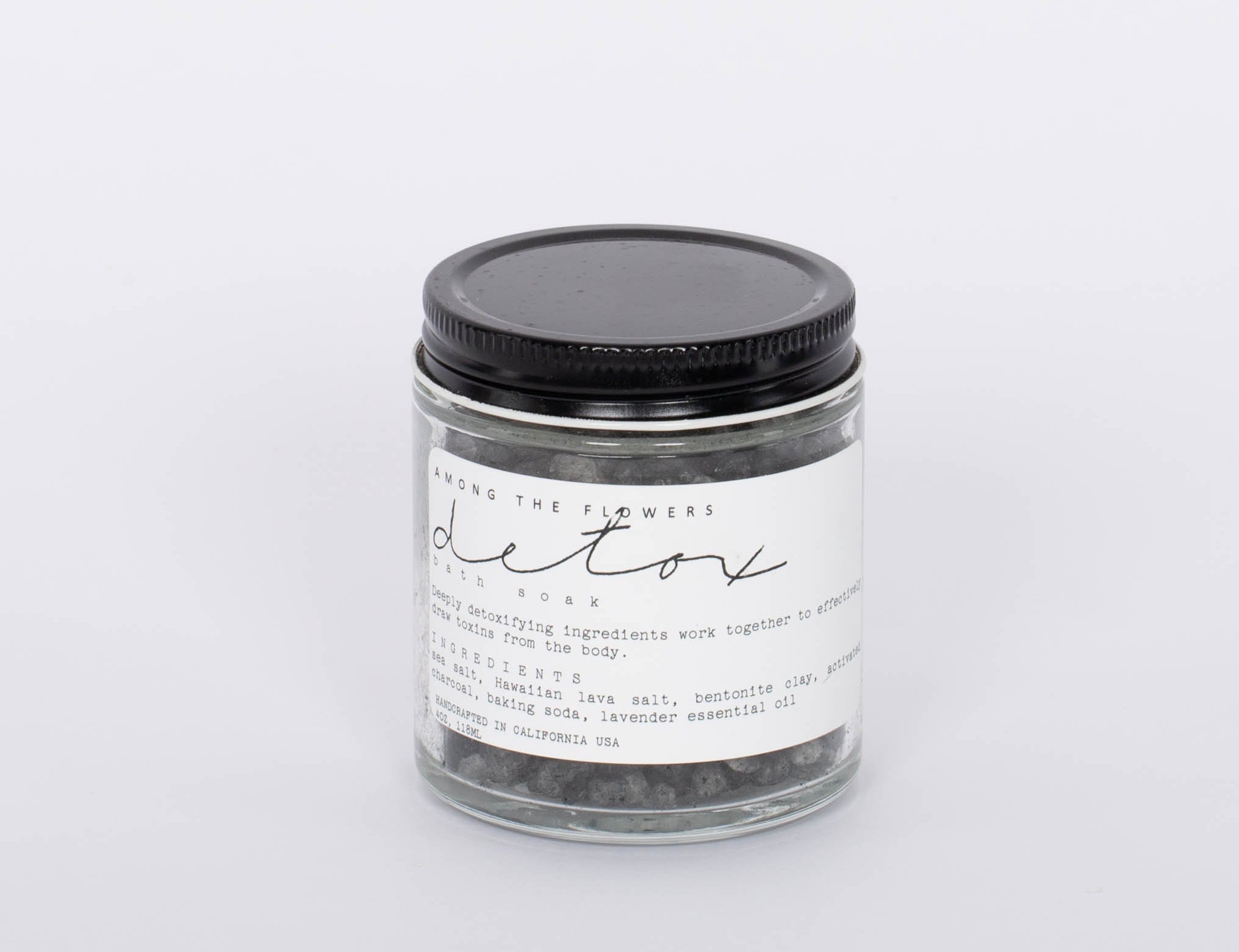 Among the Flowers Detox Bath Soak. D E T O X  A select blend of effective detoxifying agents presents a premium bath for those seeking to cleanse the body from exposure to pollutants. Whether it is diet, environmental, or other toxic exposure, a detoxifying bath with activated charcoal can draw impurities out through its negative charge. 