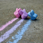 TWEE children's bunny pink, purple, and blue chalk used on pavement. 