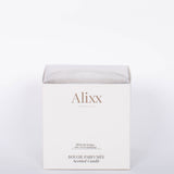 The white box for the 42oz clear bubble glass Feve de Tonke Cylindre by Alixx. White background.