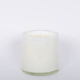 Fleur Blanche Cylindre white bubble glass candle by Alixx with moonflower and violet aroma. White background.