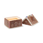 Gingerbread Ceramic House, second view, the roof lid lifted off and set beside the open base