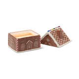 Gingerbread Ceramic House, second view, the roof lid lifted off and set beside the open base