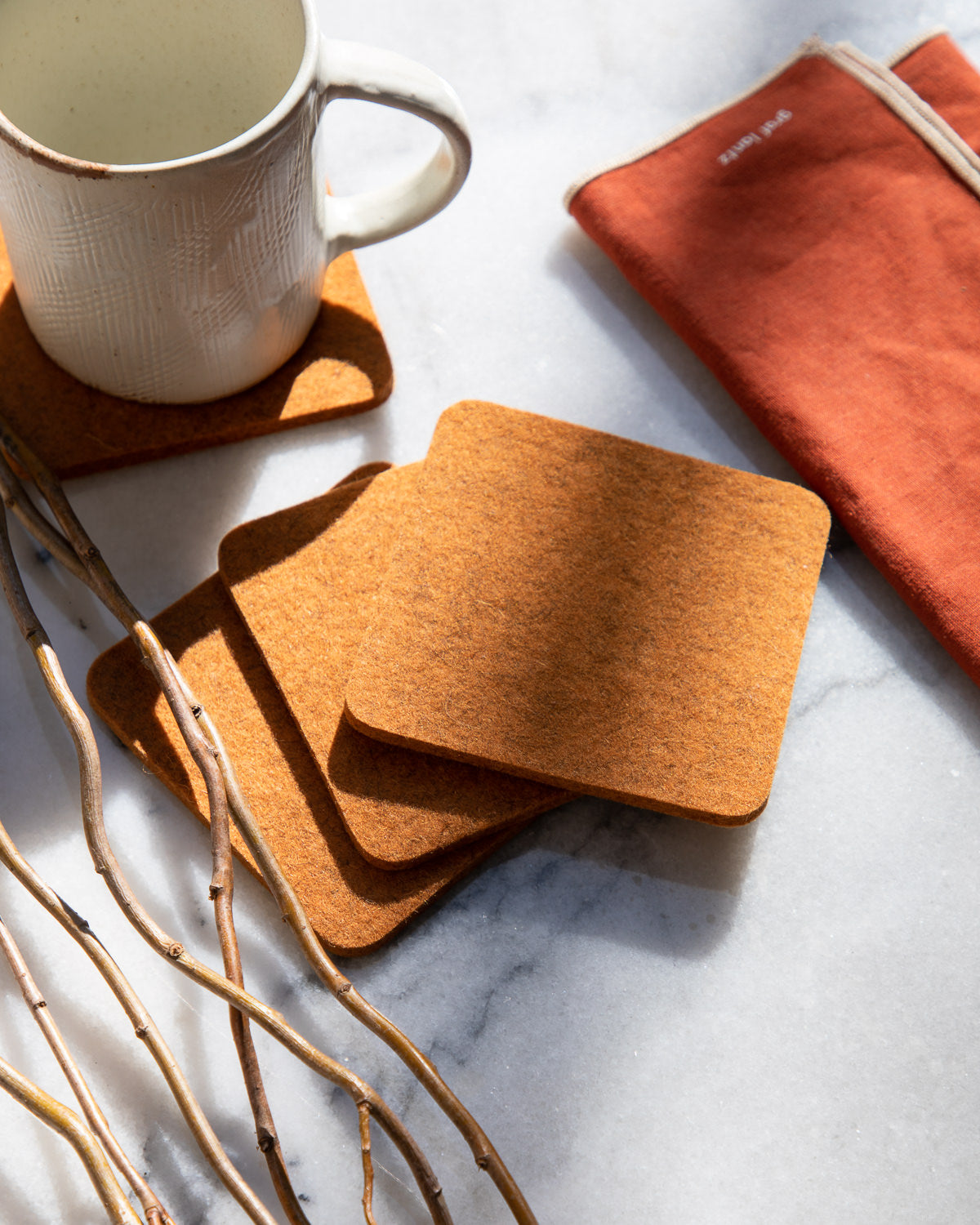 Burnt orange Wool Felt Square Coaster 4 Pack