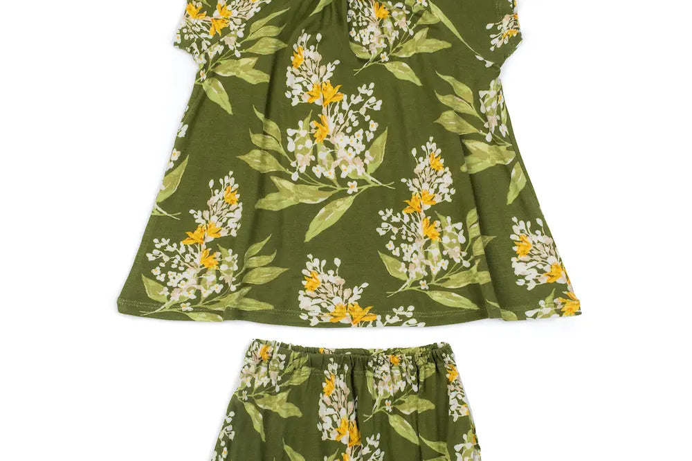 Green Floral Dress & Bloomer Set