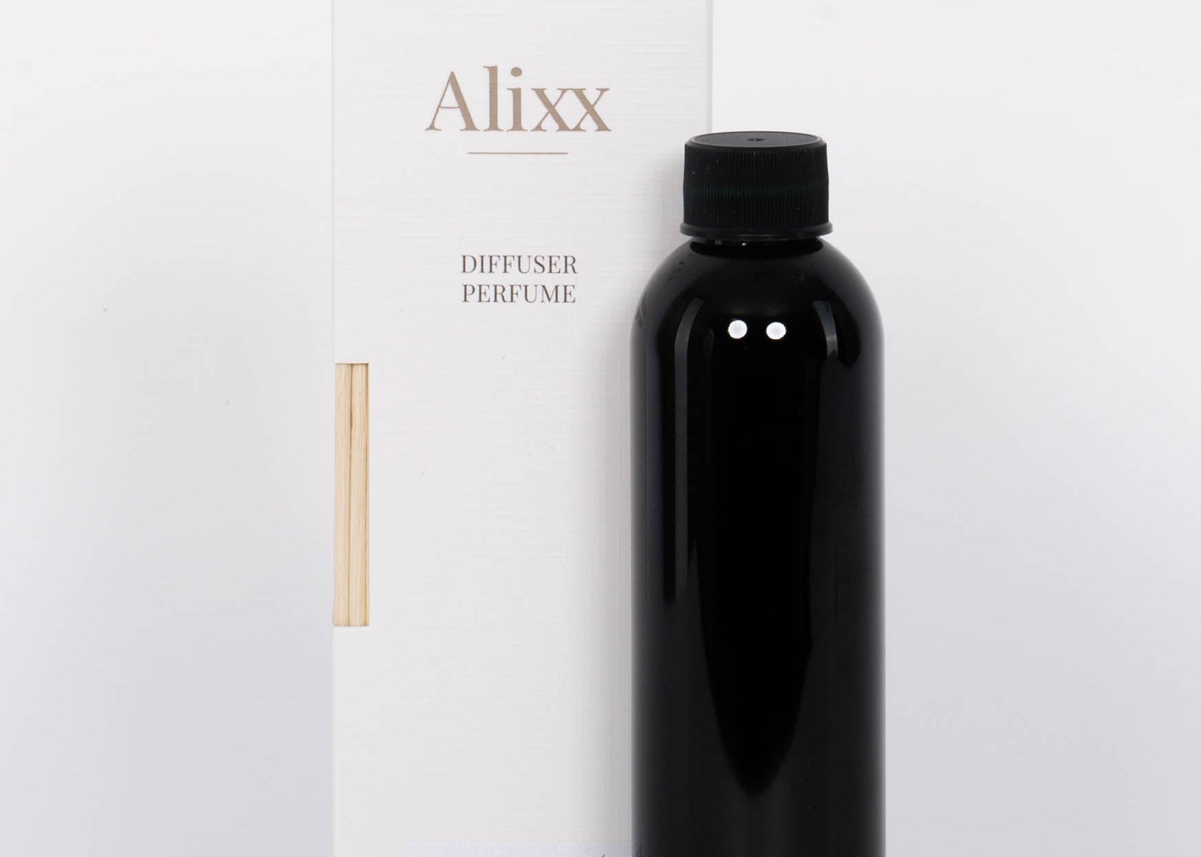 Alixx Heure du The Diffuser Refill with lemon, basil, and musk in a dark bottle and white packaging.