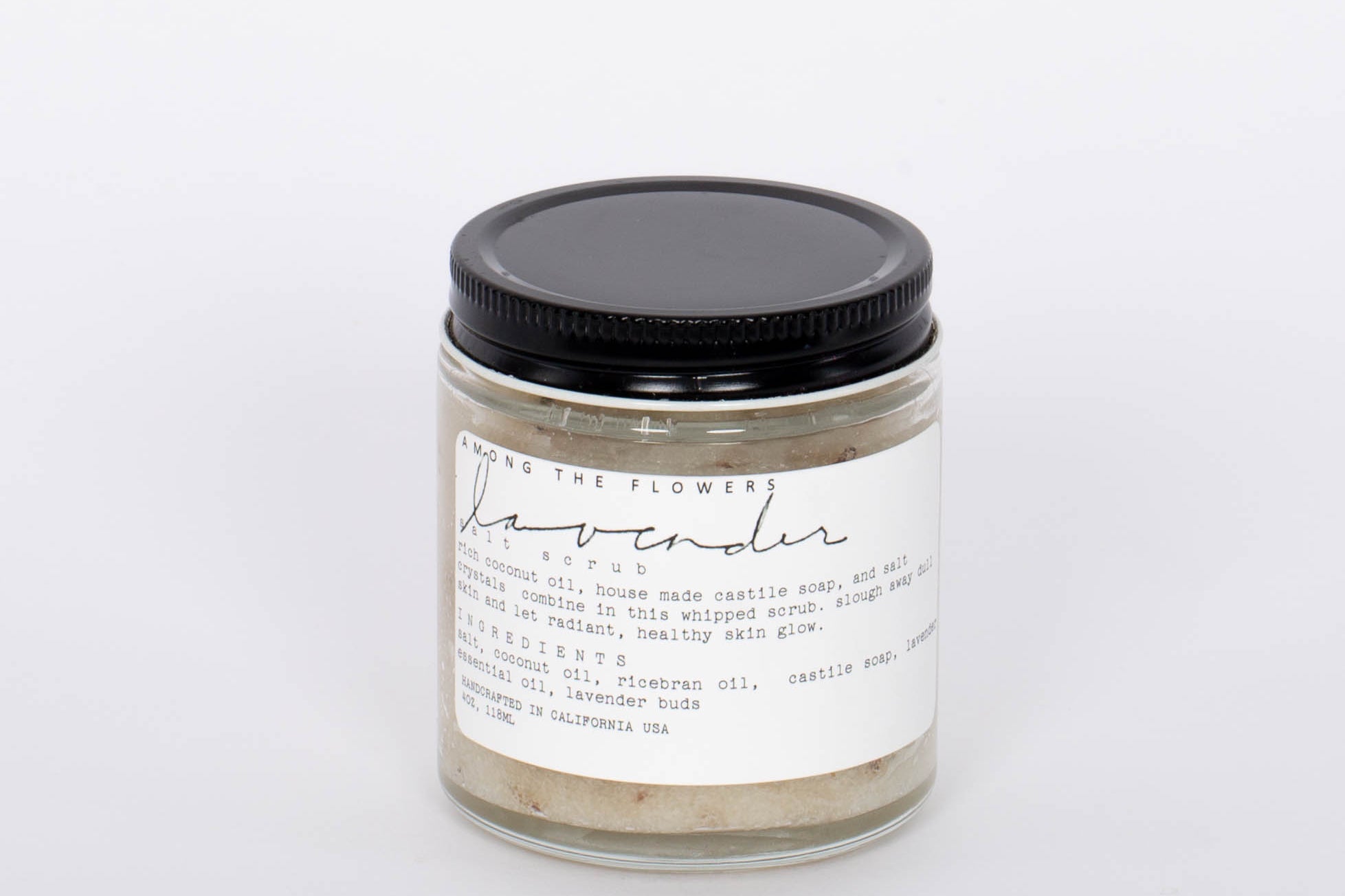 Lavender Moisturizing Whipped Salt Scrub. A whipped salt, coconut oil, and castile soap scrub infused with essential oils and botanical extracts for absorption and added nutrients. Our soap base cleans while rich coconut oil moisturizes, and salt sloughs away dead skin.