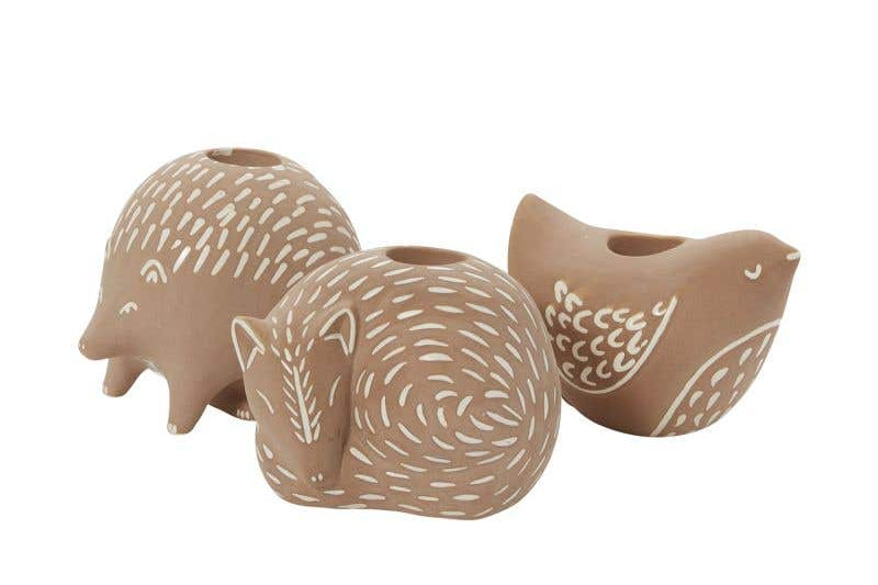 Fox and Hedgehog Bramley Candle Holder. Intricate design features carefully crafted metal branches that cradle the candle for a unique and romantic look. Incredibly versatile, this piece can be used to create an intimate ambiance or simply as a beautiful home accent.
