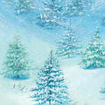 The Littlest Christmas Tree Book, second view, the back cover illustration of a snowy evergreen forest