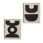Merritt Wall Art, third view, the black embroidered shapes on neutral slub cotton.