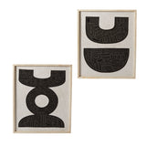 Merritt Wall Art, third view, the black embroidered shapes on neutral slub cotton.