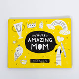 Yellow cover with black and white illustrations of "Why You're So Amazing, Mom" Book for children by Compendium.