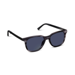 Sunglasses with dark lenses and black frame on a white background